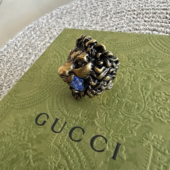 NEW GUCCI LION RING PURPLE STONE Golden Size 16 IT 7.5 US - Picture 4 of 10